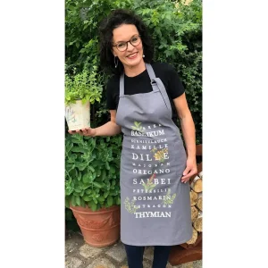 Latzschürze Schürze Kochschürze Gewürze Kräuter Print & seitl Taschen grau