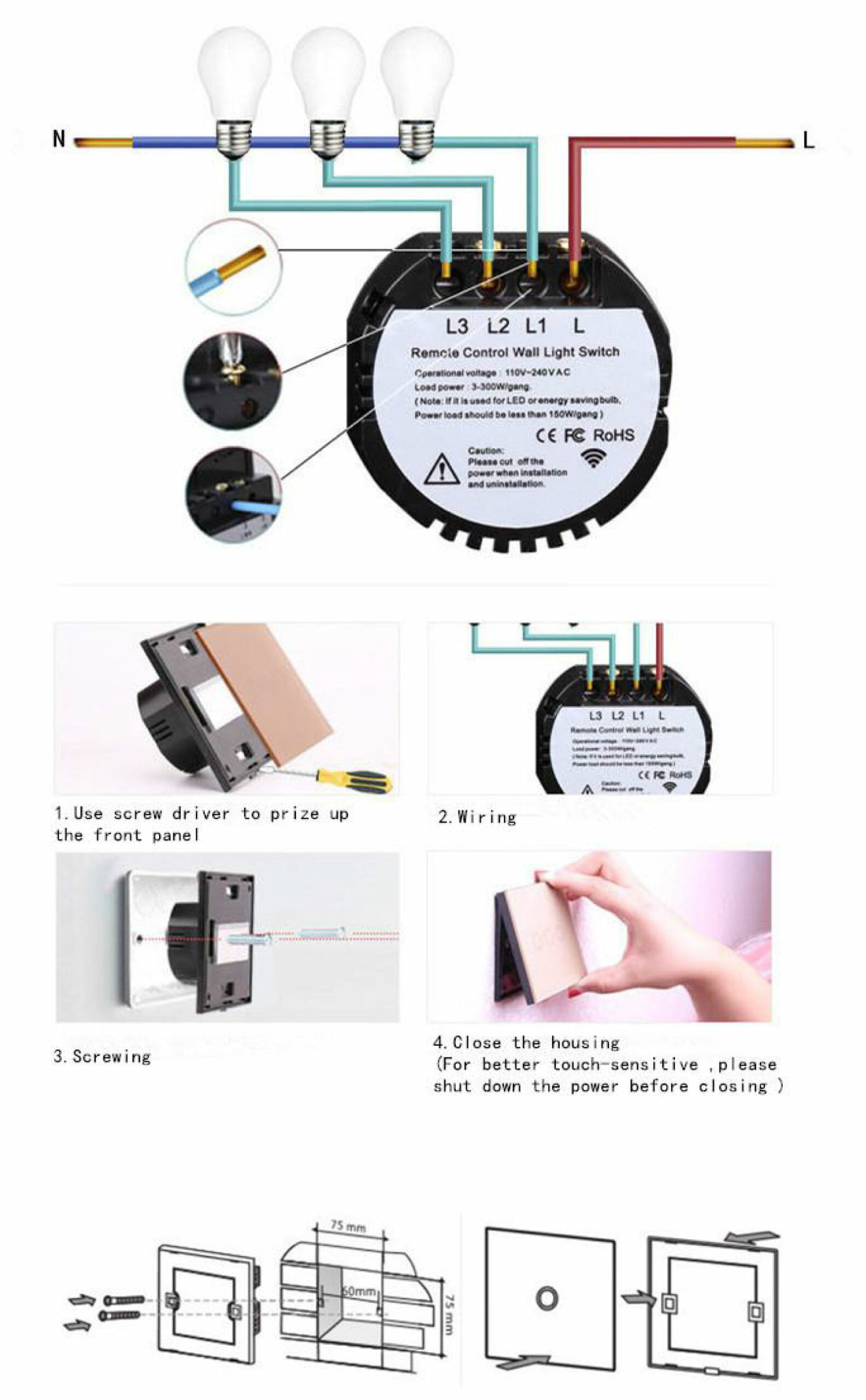 433 MHz. IoT Funk Lichtschalter RF Switch 3 Kanal – Bild 4
