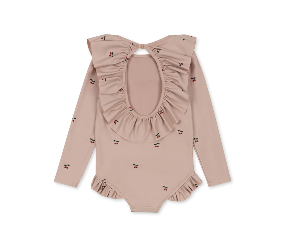 Konges Sløjd – Badeanzug „MANUCA“ langärmelig mit Rüschen, Cherry Blush (9-10J.) – Bild 3