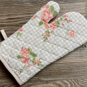 Ofenhandschuh Topfhandschuh LUISA Rosen Karo bunt 17×33 cm Landhaus Baumwolle 1 Stk