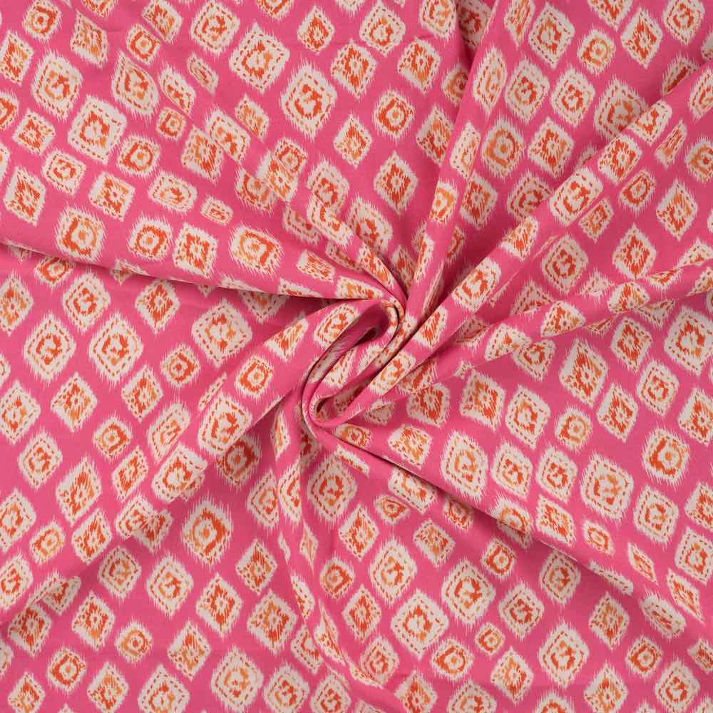 Viskose Stoff – grafische Musterung Rosa / Mandarine – Bild 2