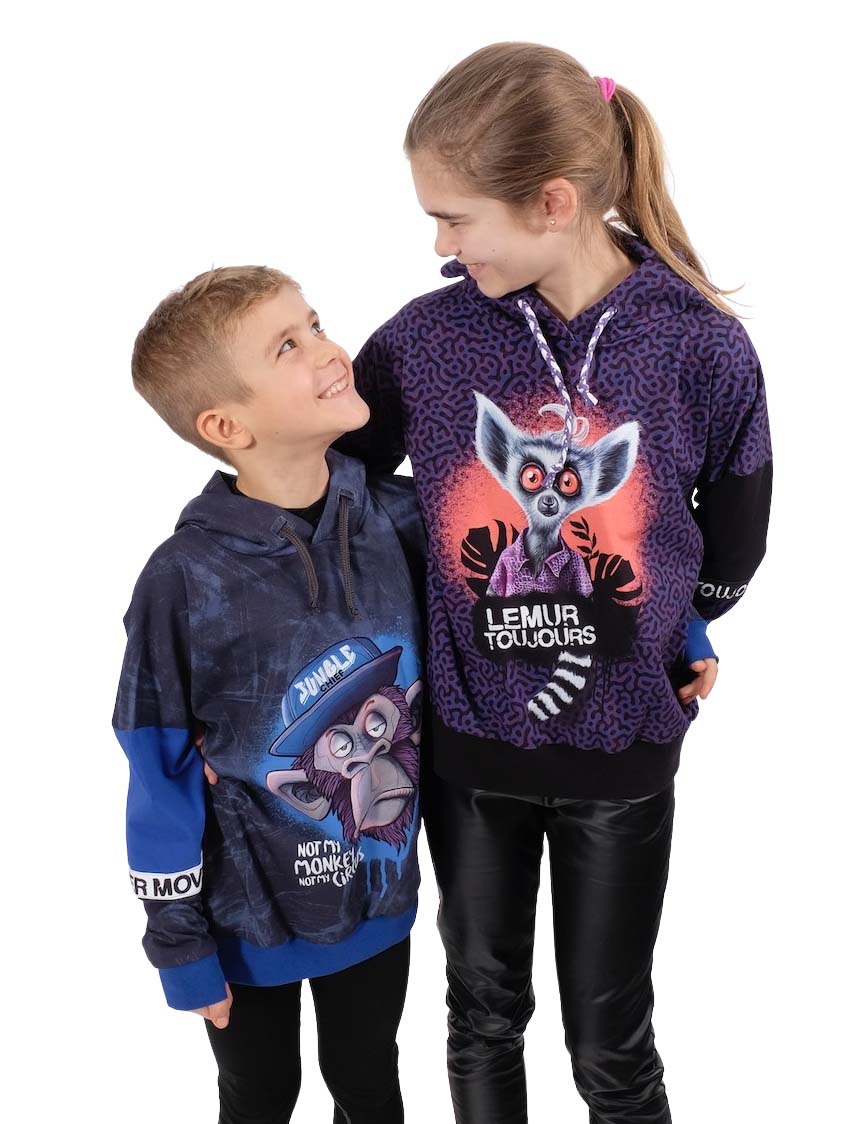 Jersey, Affe Motiv Lila – 90 x 150 cm – Bild 5