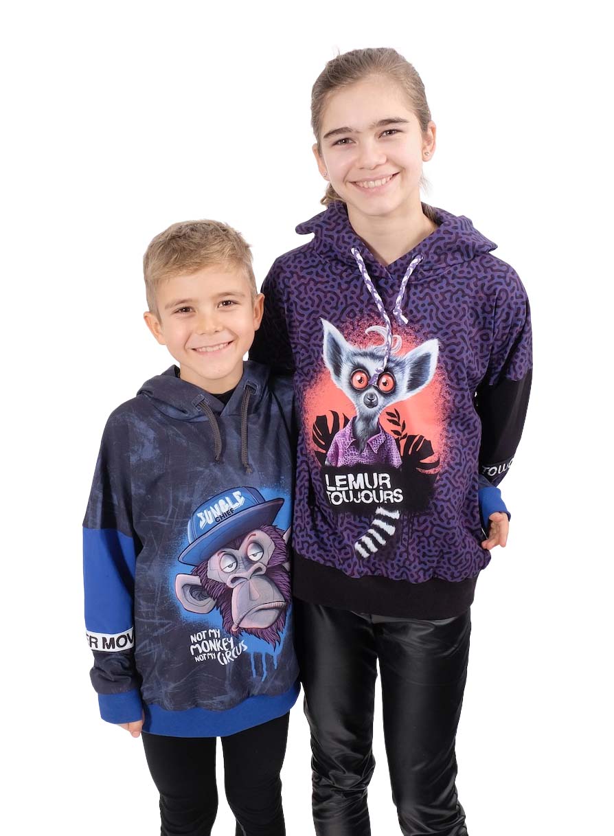 Jersey, Affe Motiv Lila – 90 x 150 cm – Bild 4