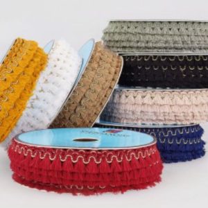Fransenband mit Bommeln, 17 mm breit, 5 Meter, verschiedene Farben