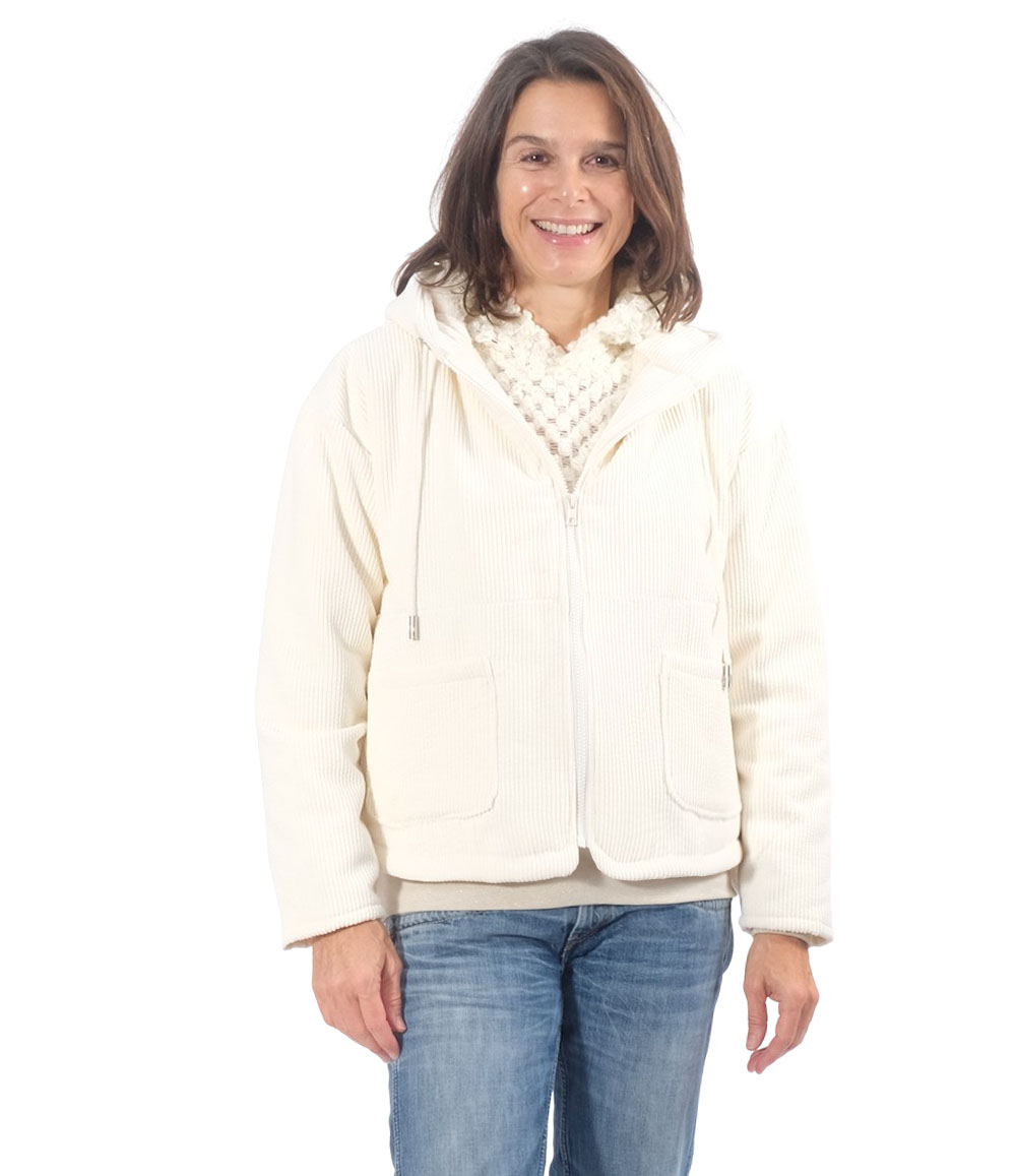 Cordstoff – Fake Fur, Flauschstoff Ecru – Double Face – Bild 5