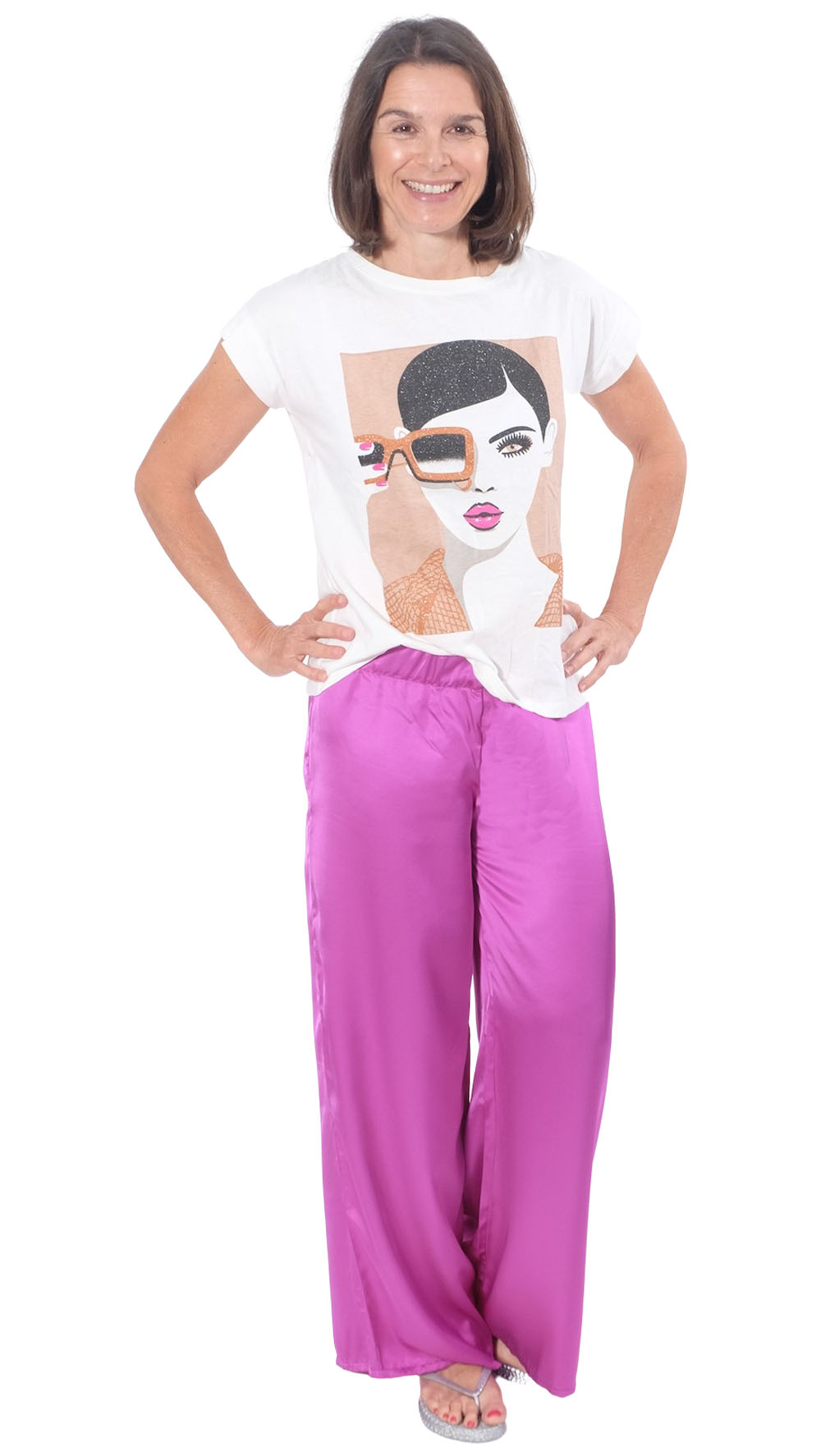 Viskose Satin – Kreise, Tupfen – Lime, Grün, Himbeere – Bild 6