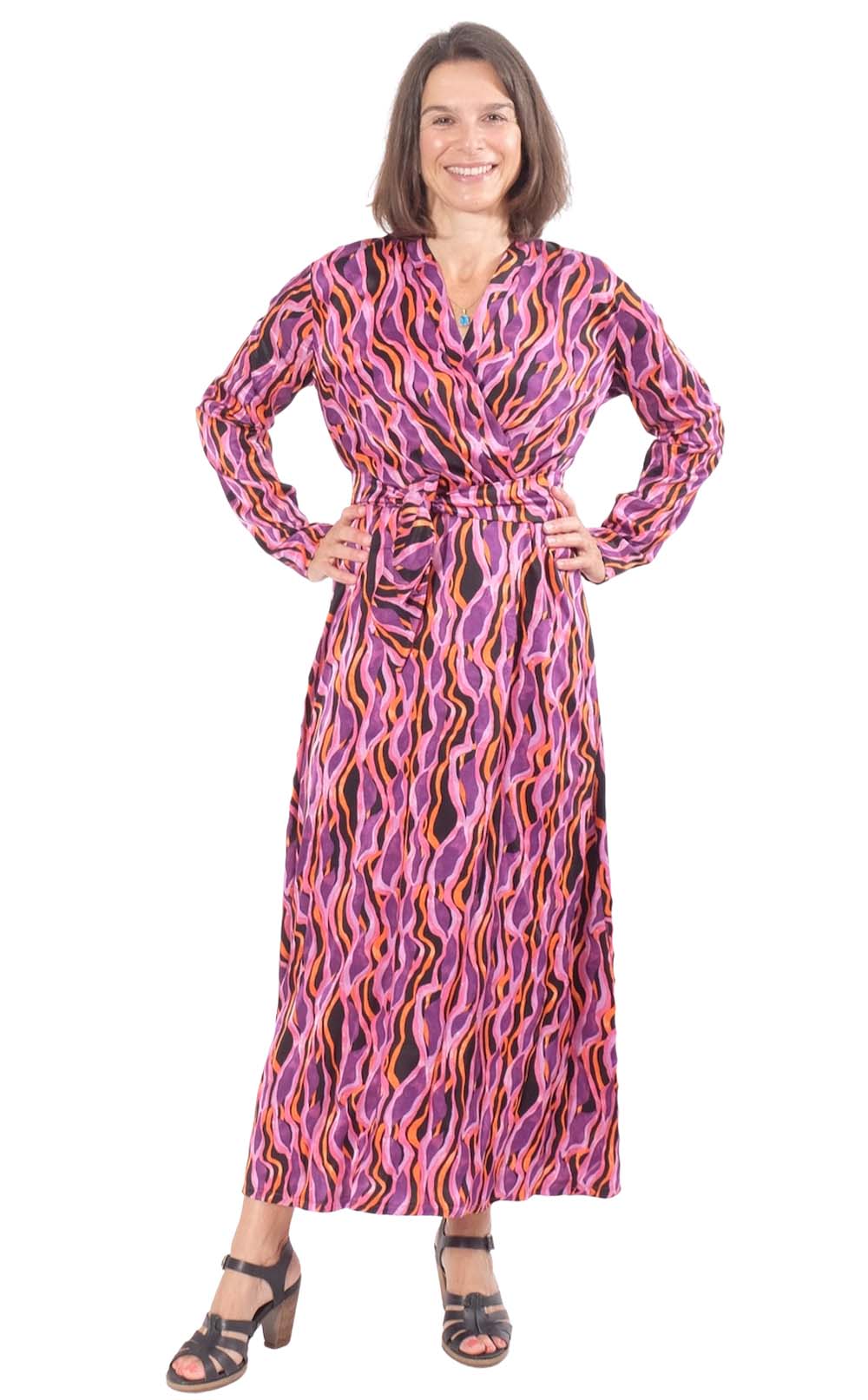 Viskose Satin – Kreise, Tupfen – Lime, Grün, Himbeere – Bild 4