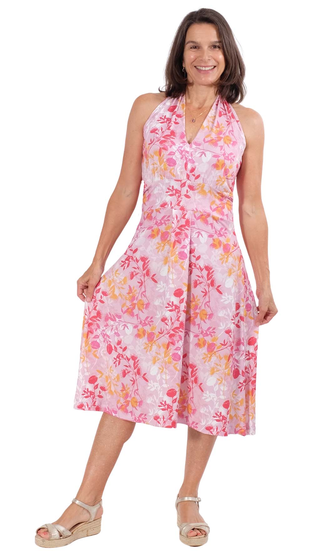 Slinky, Mischgewebe, Blumenmusterung Rosa Rot Senf – Bild 5