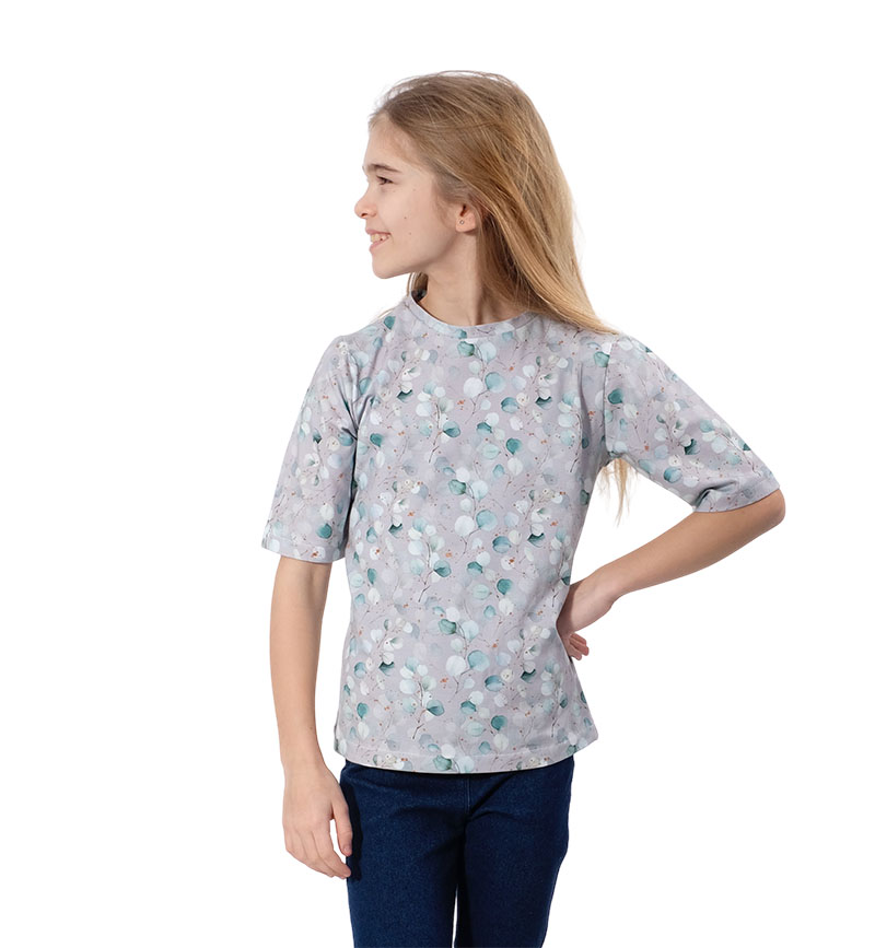 Jersey, Eukalyptus Blumen Weiß – Digitaldruck – Bild 3