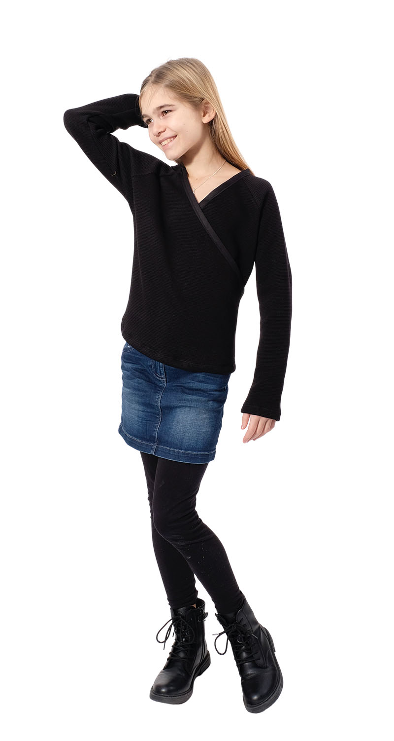 Waffeljersey, Jersey mit kleinem Waffelmuster – Schwarz – Bild 3