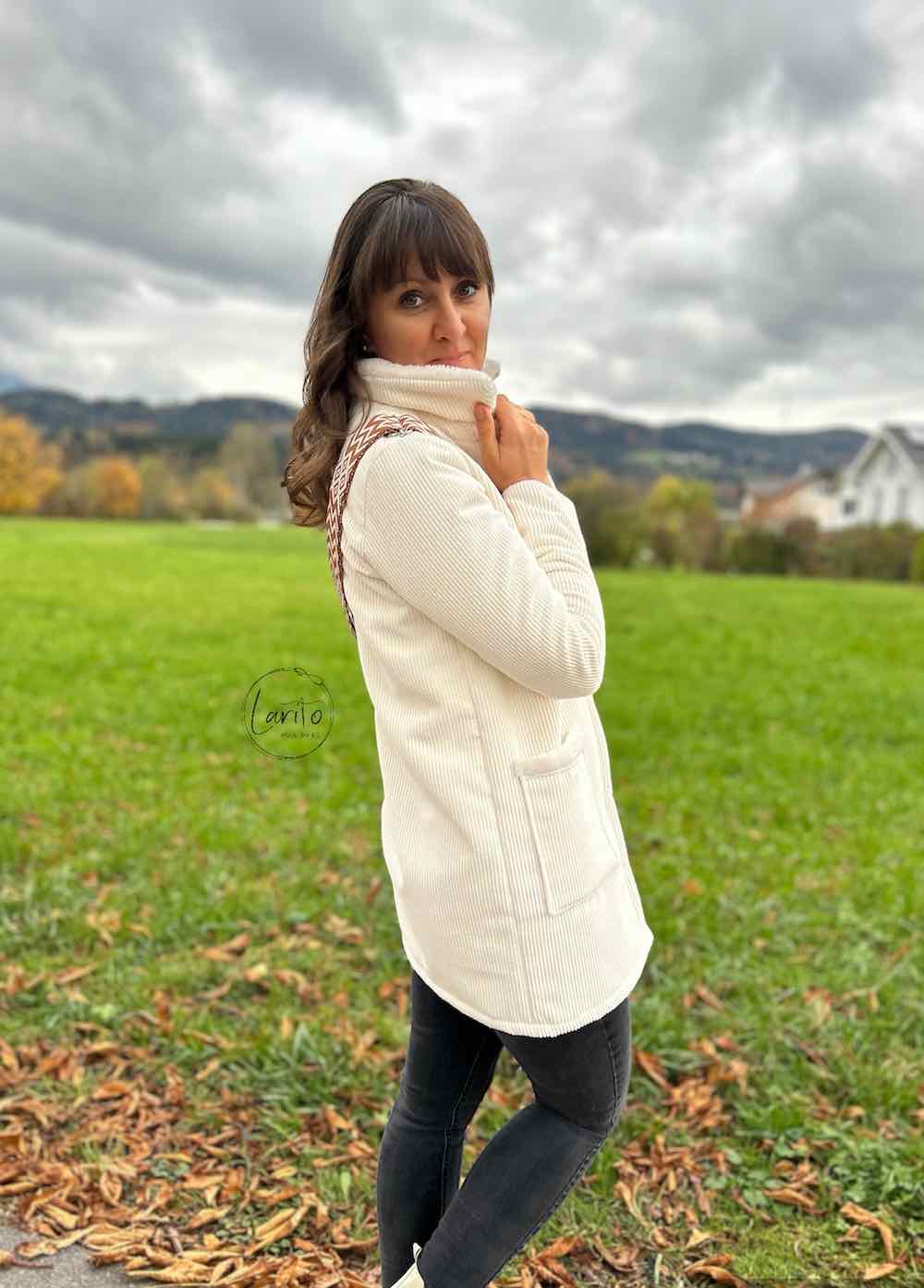 Cordstoff – Fake Fur, Flauschstoff Ecru – Double Face – Bild 4