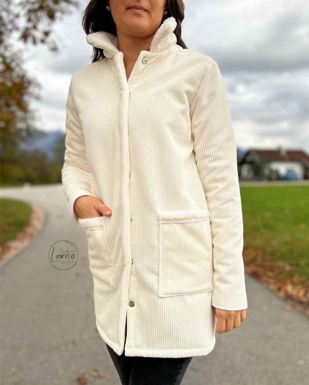 Cordstoff – Fake Fur, Flauschstoff Ecru – Double Face – Bild 3