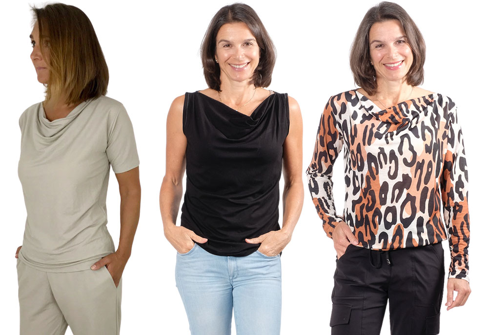 PAPIERSCHNITTMUSTER, Wasserfallkragen Shirt “KAT”, Gr. 158 bis Damengr. 46 – Bild 2