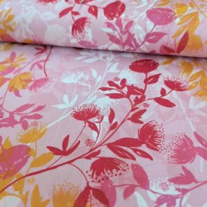 Slinky, Mischgewebe, Blumenmusterung Rosa Rot Senf