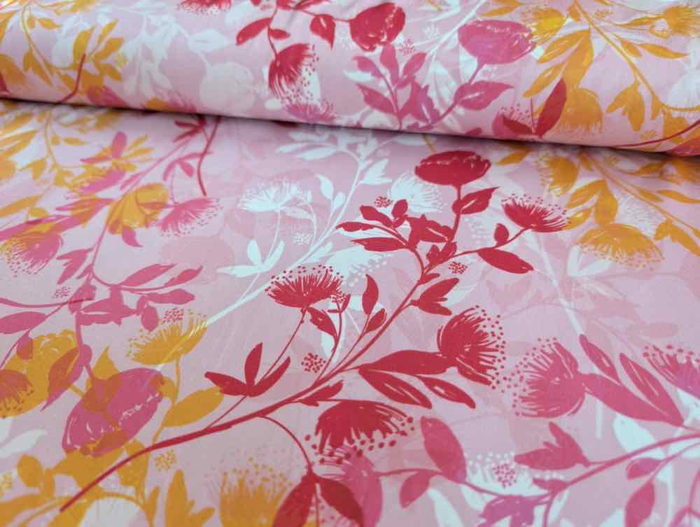 Slinky, Mischgewebe, Blumenmusterung Rosa Rot Senf – Bild 2