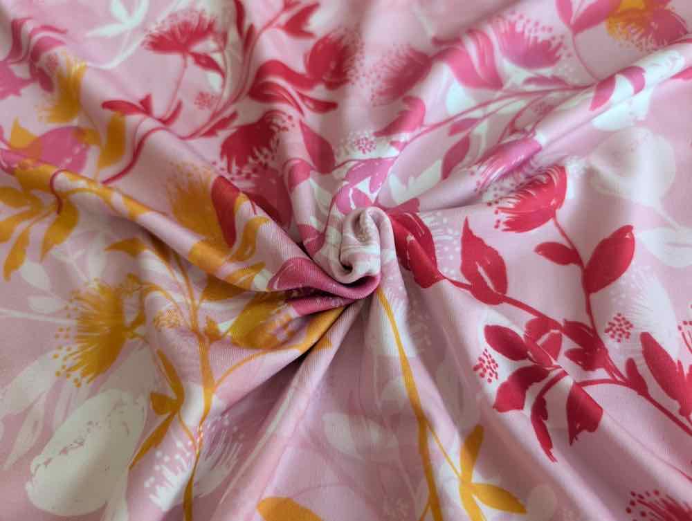Slinky, Mischgewebe, Blumenmusterung Rosa Rot Senf – Bild 3