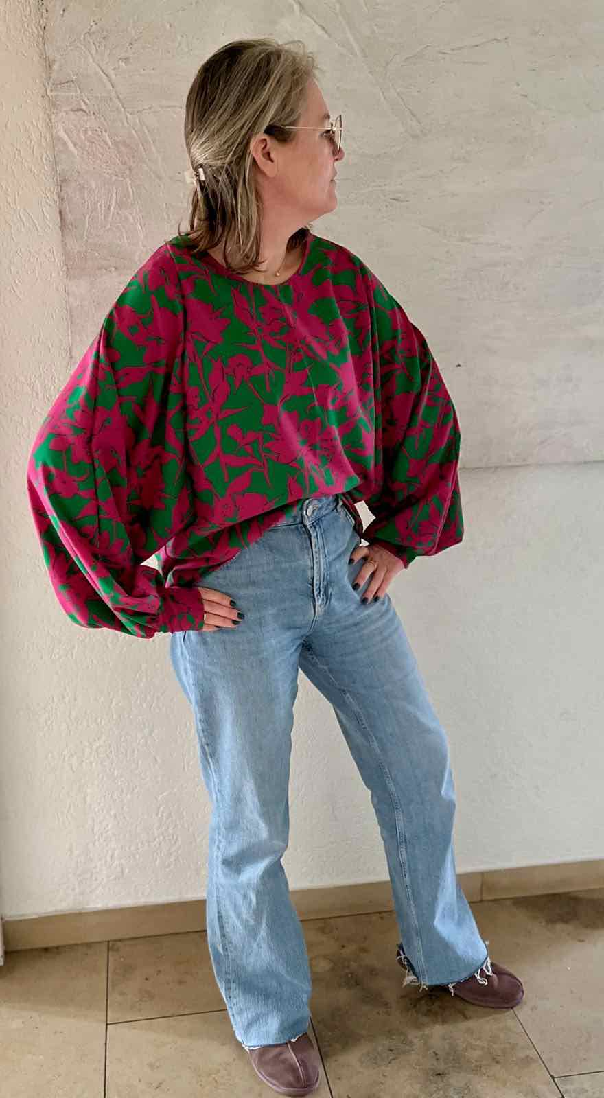 Mischgewebe – Polyester Stretch, grafisches Muster Blau Grün – Bild 5