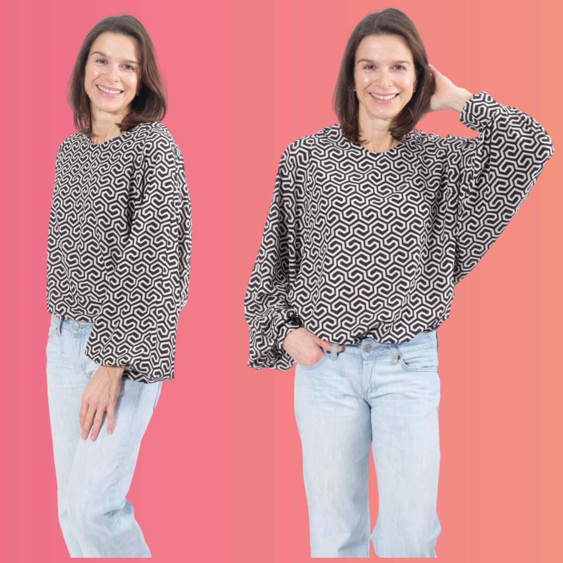 Mischgewebe – Polyester Stretch, grafisches Muster Blau Grün – Bild 6