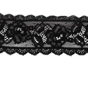 1 Meter / Elastisches Spitzenband, Perlonspitze Schwarz, / 60 mm Breite