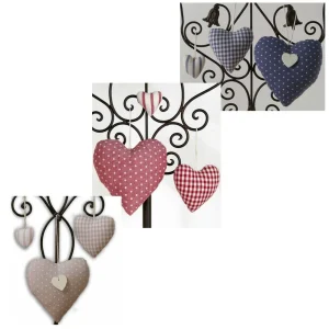 Stoff Herzen Dekohänger Aufhänger Landhaus Premium LINA 3er Set sort 3 Größen 3 Farben