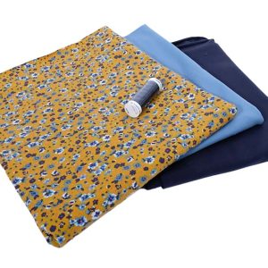 Jersey, Blumen Senf, Stoffpaket 3 x 75 cm – 225 cm Stoff – plus Zutaten