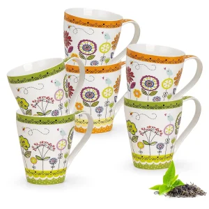 Tassen 6er Set moderne Kaffeetassen 300 ml bunt Blumen