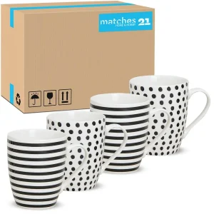 Tassen Becher Streifen & Punkte schwarz / weiß Porzellan 48 10 cm / 300 ml