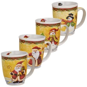 Tassen Becher Weihnachtstassen Keramik liebevolle Weihnachtsmotive 4er Set 11 cm
