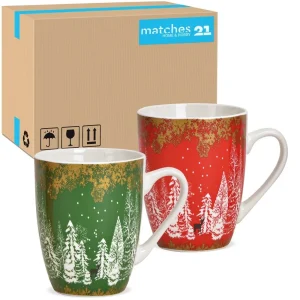 Tassen Kaffeebecher Tannenbäume Wald rot grün Porzellan 48 Stk. 340 ml 10 cm