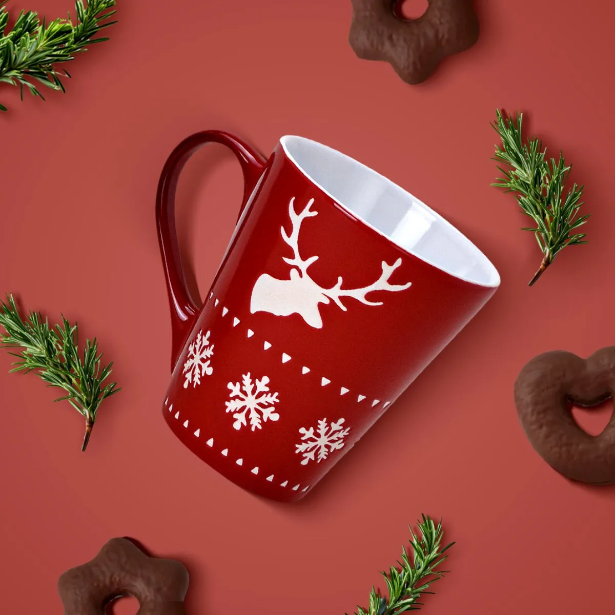 Tassen Kaffeebecher Weihnachten Hirsche rot & grau Steingut 36 Stk. 200 ml – Bild 5