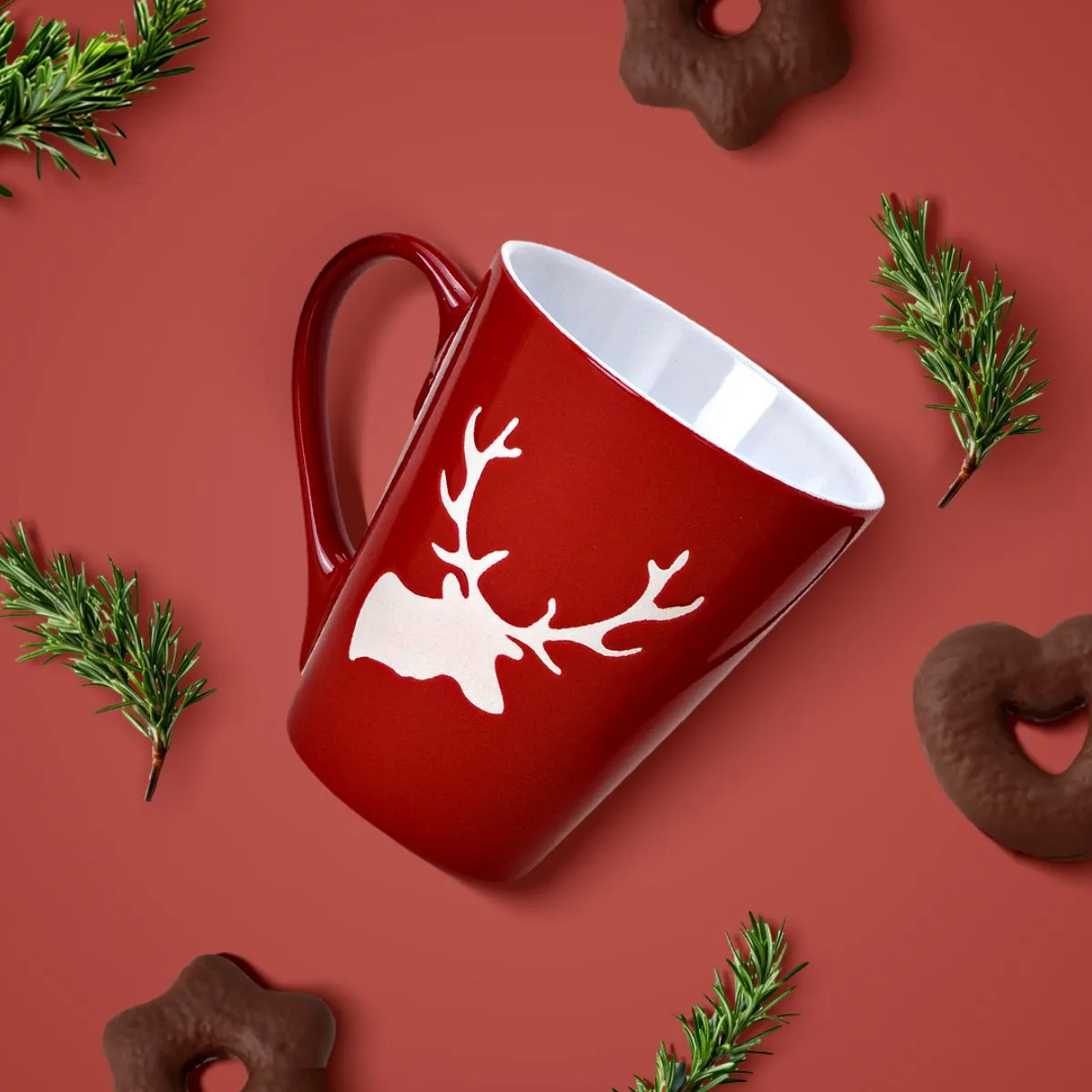 Tassen Kaffeebecher Weihnachten Hirsche rot & grau Steingut 36 Stk. 200 ml – Bild 6