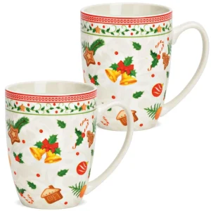 Tassen Kaffeetassen Weihnachtsmotiv Lebkuchen bunt Porzellan 2er 12×10 cm 300 ml