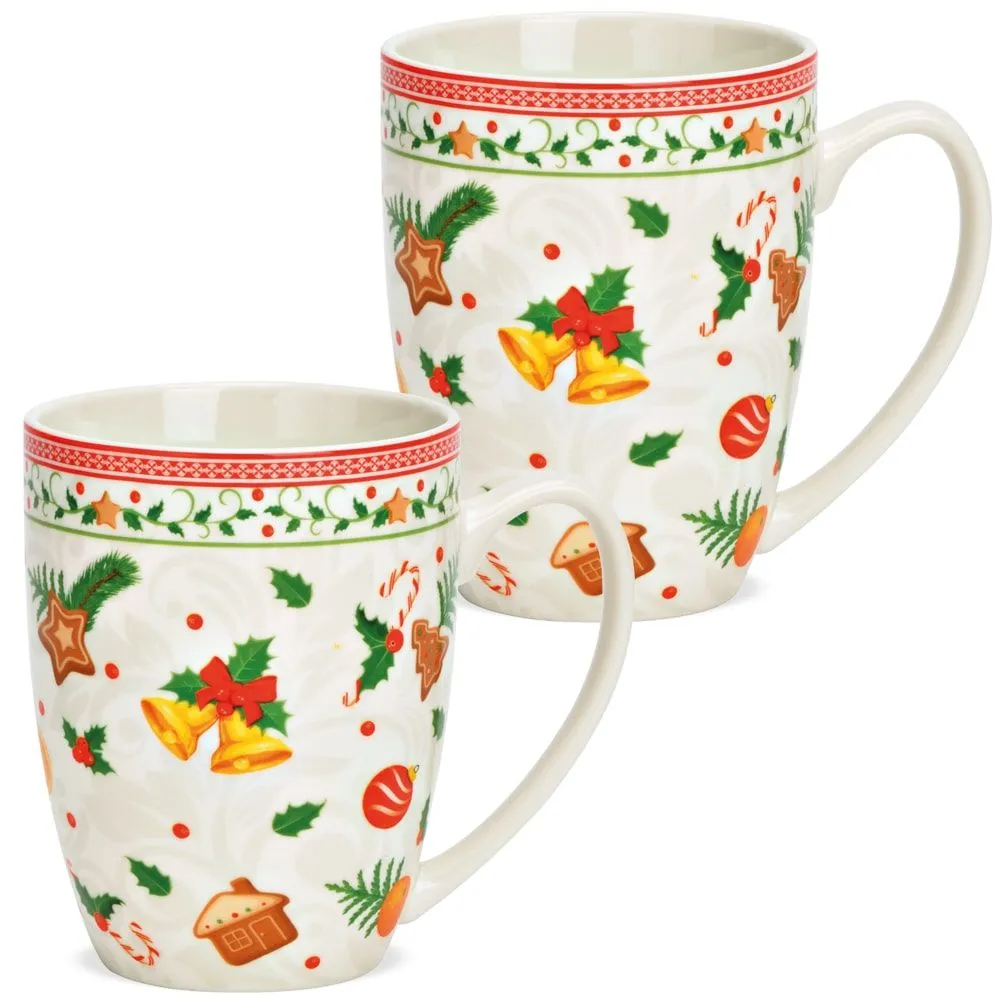Tassen Kaffeetassen Weihnachtsmotiv Lebkuchen bunt Porzellan 2er 12×10 cm 300 ml