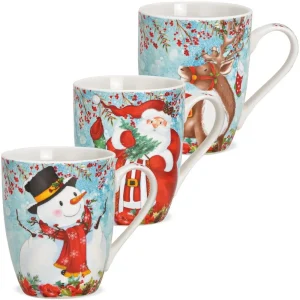 Tassen Weihnachtsmotiv Schneemann Nikolaus Rentier Porzellan 3er Set sort 10 cm