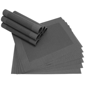 Tischset Platzset BORDA Platzmatten 12er Set schwarz gewebt 46×33 cm