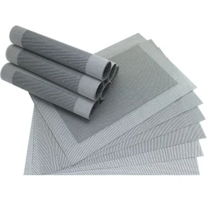 Tischset Platzset BORDA Platzmatten 12er Set silber schwarz gewebt 46×33 cm