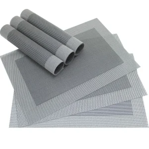 Tischset Platzset BORDA Platzmatten 6er Set silber schwarz gewebt Kunststoff 46×33 cm