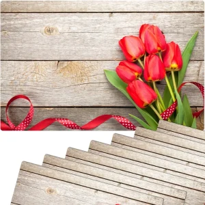 Tischset Platzset Sommer MOTIV rote Tulpen & Holzbrett 8 Stk abwaschbar
