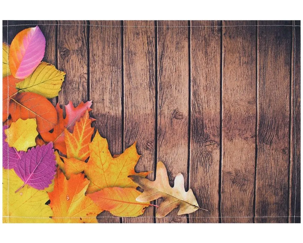 Tischset Textil CLOTH waschbar buntes Herbstlaub Blätter Holzbrett bunt – Bild 6