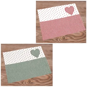 Tischsets Platzsets Landhaus Premium LISE kariert & Borte Herz 33×42 cm 2 Farben