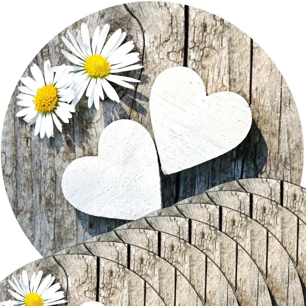 Tischsets Platzsets MOTIV Gänseblümchen Holz 8 Stk. abwaschbar rund Ø 38 cm – Bild 2
