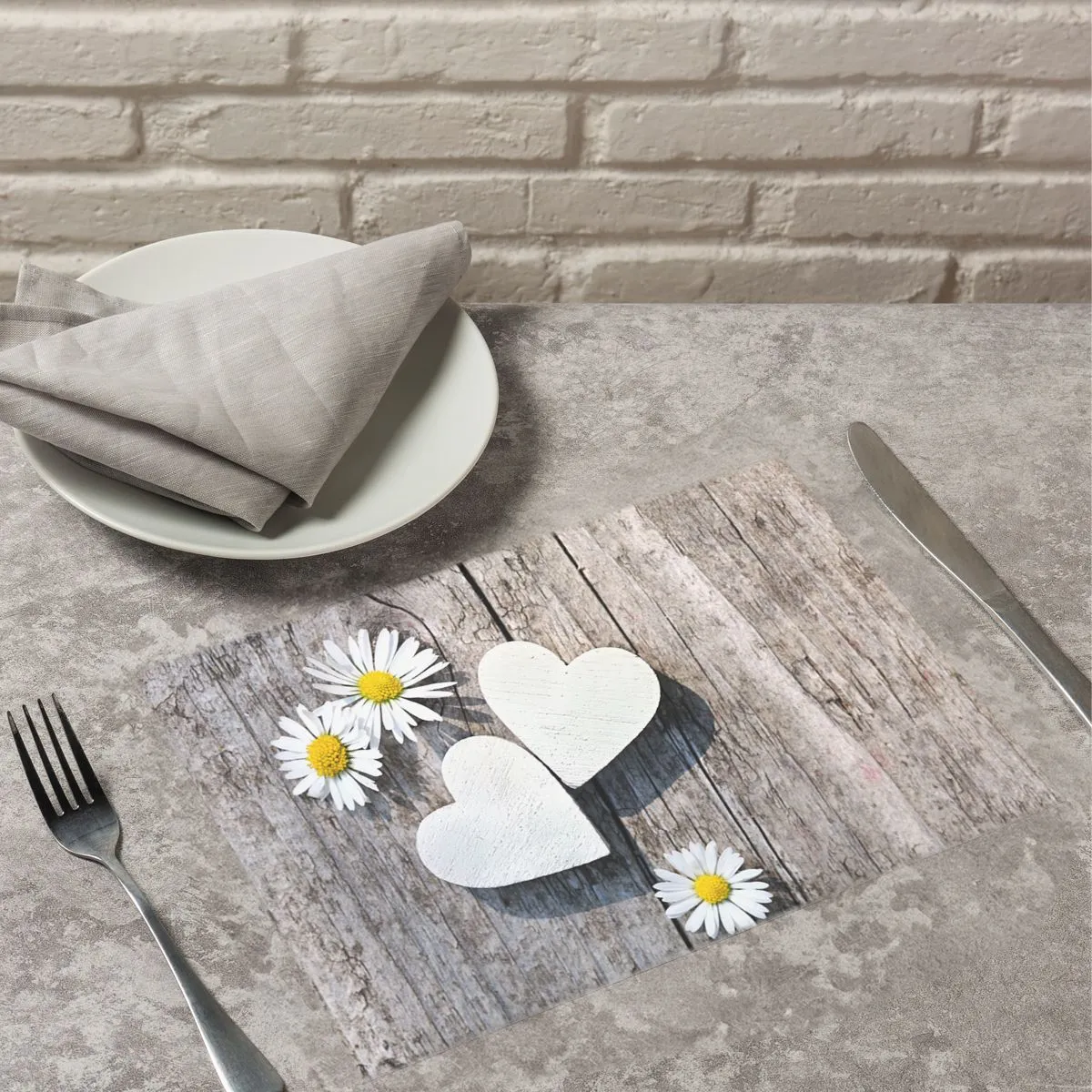 Tischsets Platzsets MOTIV Gänseblümchen & Holz 4 Stk. abwaschbar – Bild 8