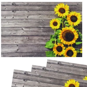 Tischsets Platzsets Textil CLOTH Sonnenblumen Blumen Holz gelb braun 4er 45×30 cm