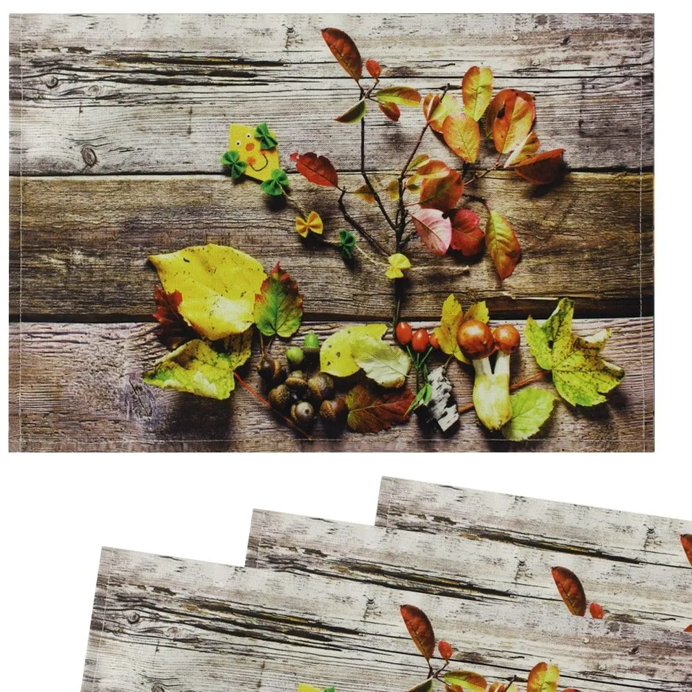 Tischsets Stoff CLOTH Blätter Laub Herbst Holzbrett Holz Herbst bunt – Bild 4