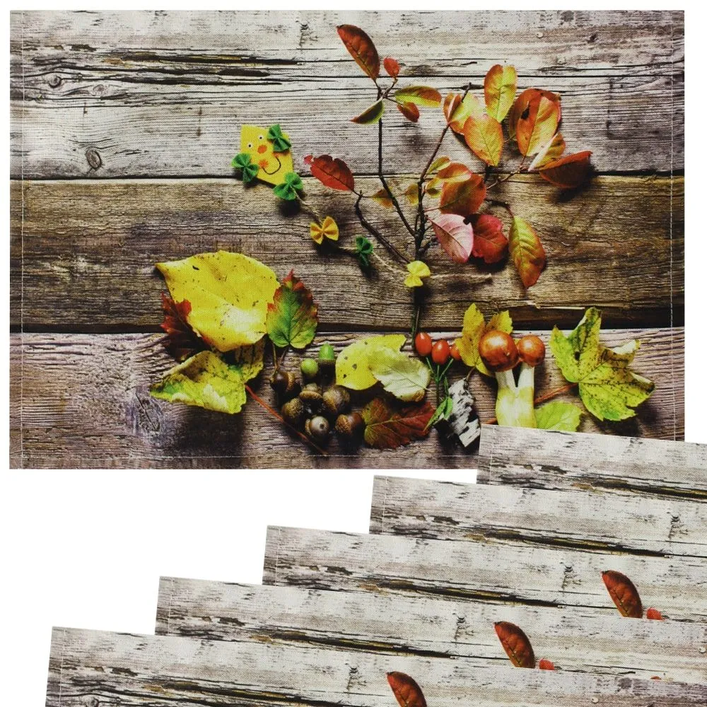 Tischsets Stoff CLOTH Blätter Laub Herbst Holzbrett Holz Herbst bunt – Bild 5