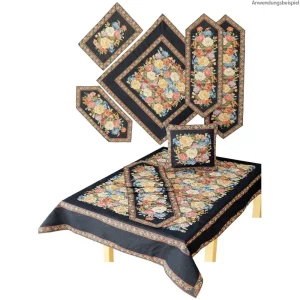 Tischwäsche Heimtextilien Gobelin Blüten & Bordüre schwarz 1 Stk viele Modelle