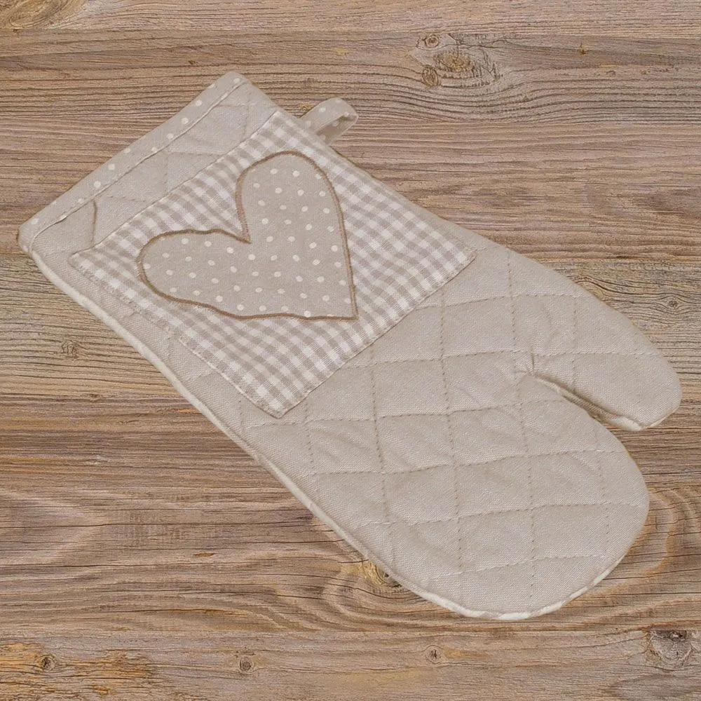 Topfhandschuhe Landhaus Premium LINA Karo & Herz Applikation Ofenhandschuh 3 Farben – Bild 3