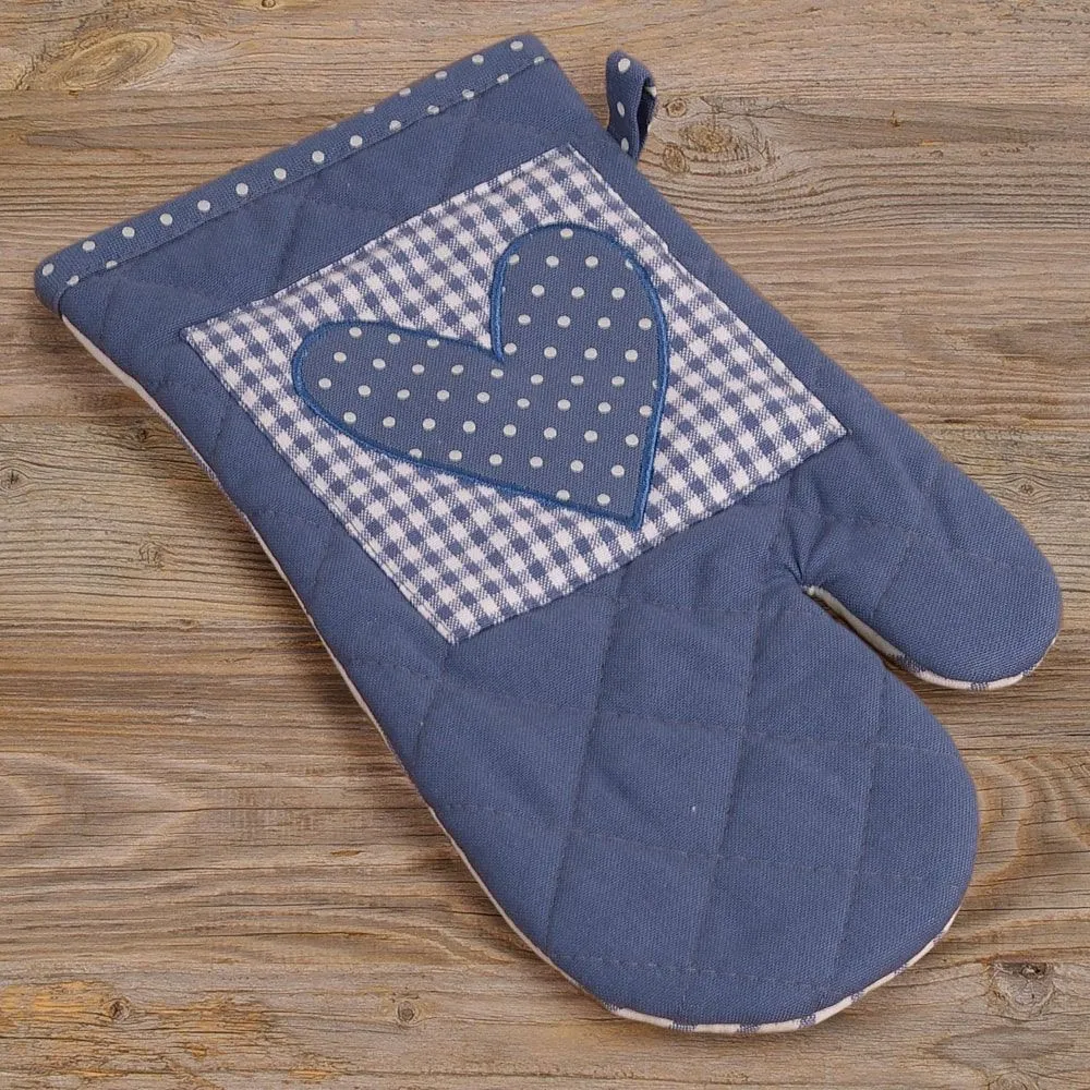 Topfhandschuhe Landhaus Premium LINA Karo & Herz Applikation Ofenhandschuh 3 Farben – Bild 5