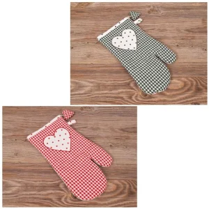 Topfhandschuhe Landhaus Premium LISE Karo Herz Ofenhandschuhe Handschuhe 2 Farben