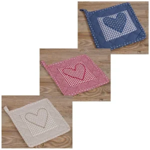 Topflappen Landhaus Premium LINA Karo Herz Applikation Untersetzer 20x20cm 3 Farben